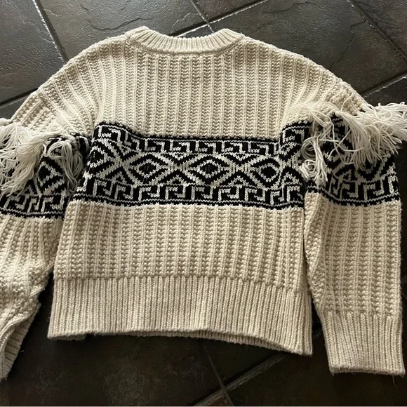Dex Black & Cream Fringe Knit Sweater Trendy Chunky Knit Size Medium DEX - Picture 3 of 9